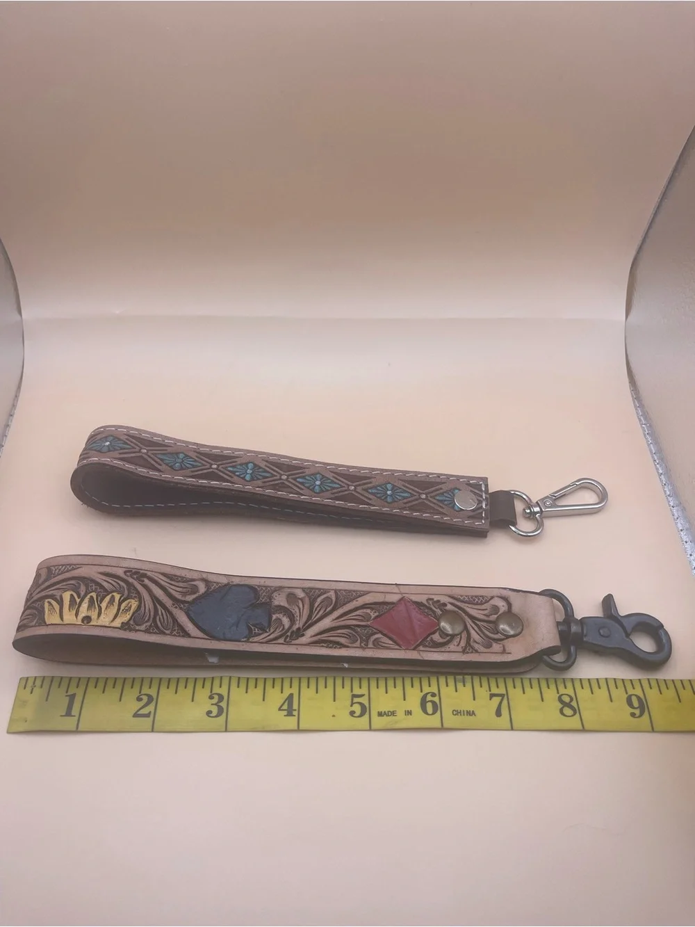 NWOT 2 Western Tooled Wristlet Keychains Poker Turquoise Floral